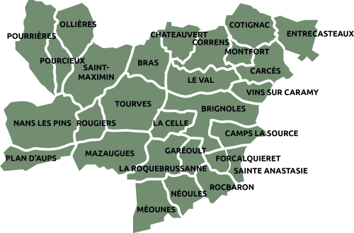 Carte géographique de la provence verte Les Artisans d'Art de l'association Mine d'art en Provence Verte